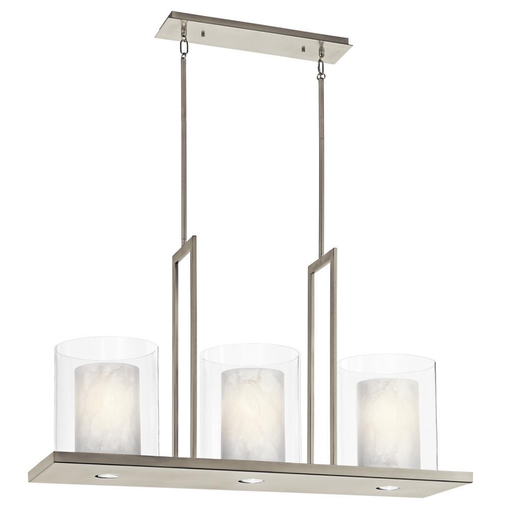 Triad 40" 6 Light Linear Chandelier with Uplights and Downlights and Clear Glass Outer and White