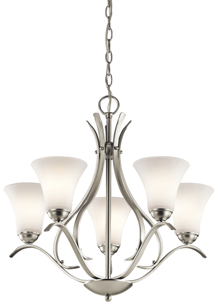Keiran™ 23.25" 5 Light Chandelier with Satin Etched White Glass in Brushed Nickel
