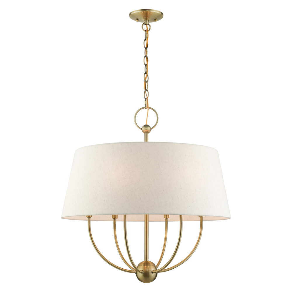 6 Lt Antique Brass Pendant Chandelier