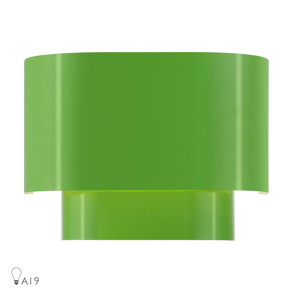 1 Light Shiny Apple Green ADA Sconce with Shiny Apple Green Metal Shade with Shiny White Inside