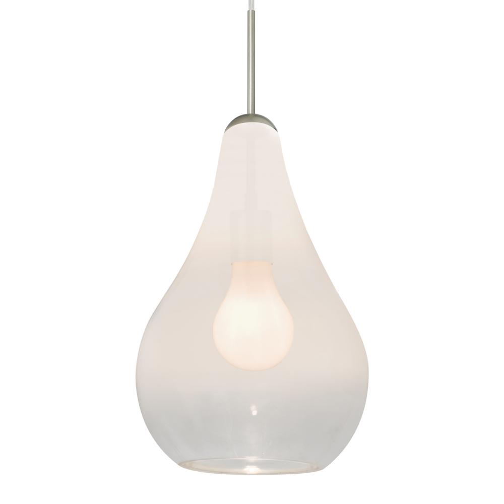 Besa, Leon Cord Pendant for Multiport Canopy, Milky White/Clear, Satin Nickel Finish,