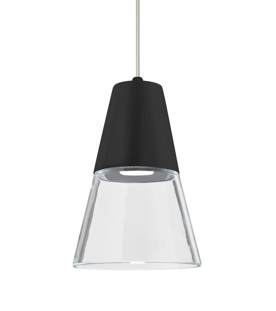 Besa, Timo 6 Cord Pendant,Clear/Black, Satin Nickel Finish, 1x9W LED, 15Ft. Cord