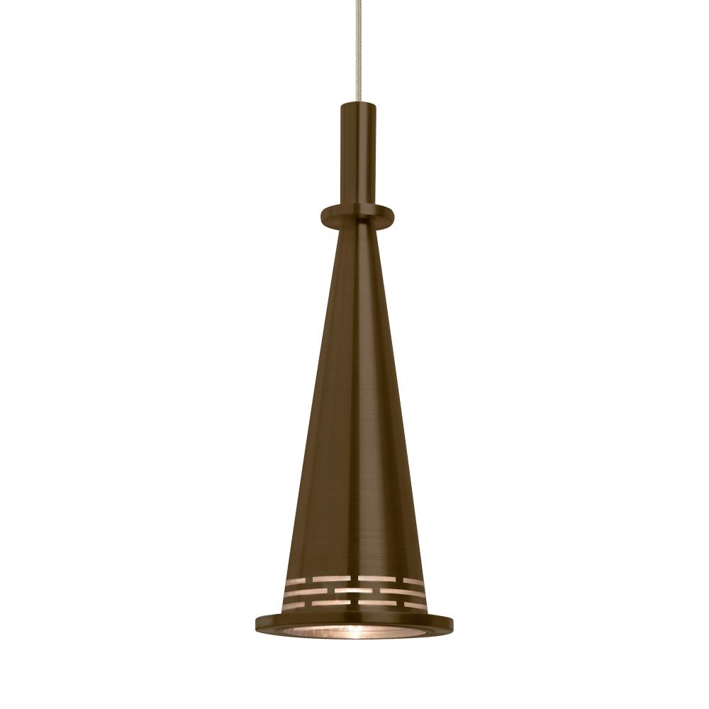 Besa, Prince Cord Pendant, Bronze Cone, Satin Nickel Finish, 1x9W LED, 15Ft. Cord