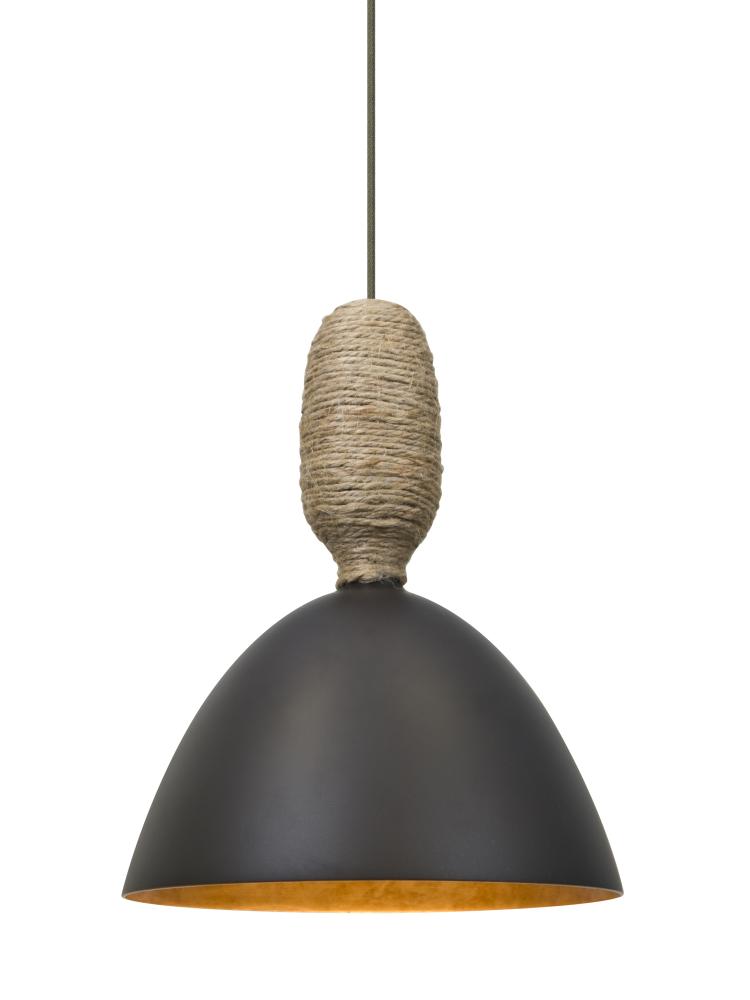 Besa Creed Cord Pendant, Dark Bronze With Gold Reflector, Bronze Finish, 1x9W LED, 15