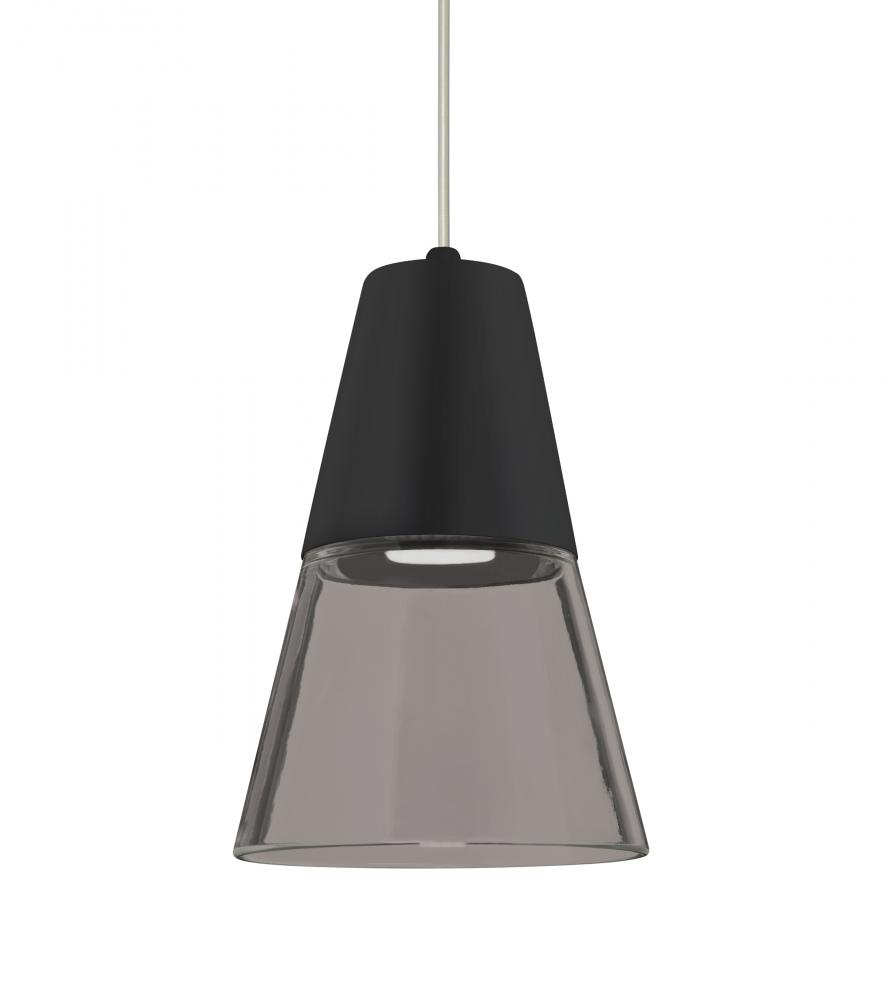 Besa, Timo 6 Cord Pendant,Smoke/Black, Satin Nickel Finish, 1x9W LED, 15Ft. Cord