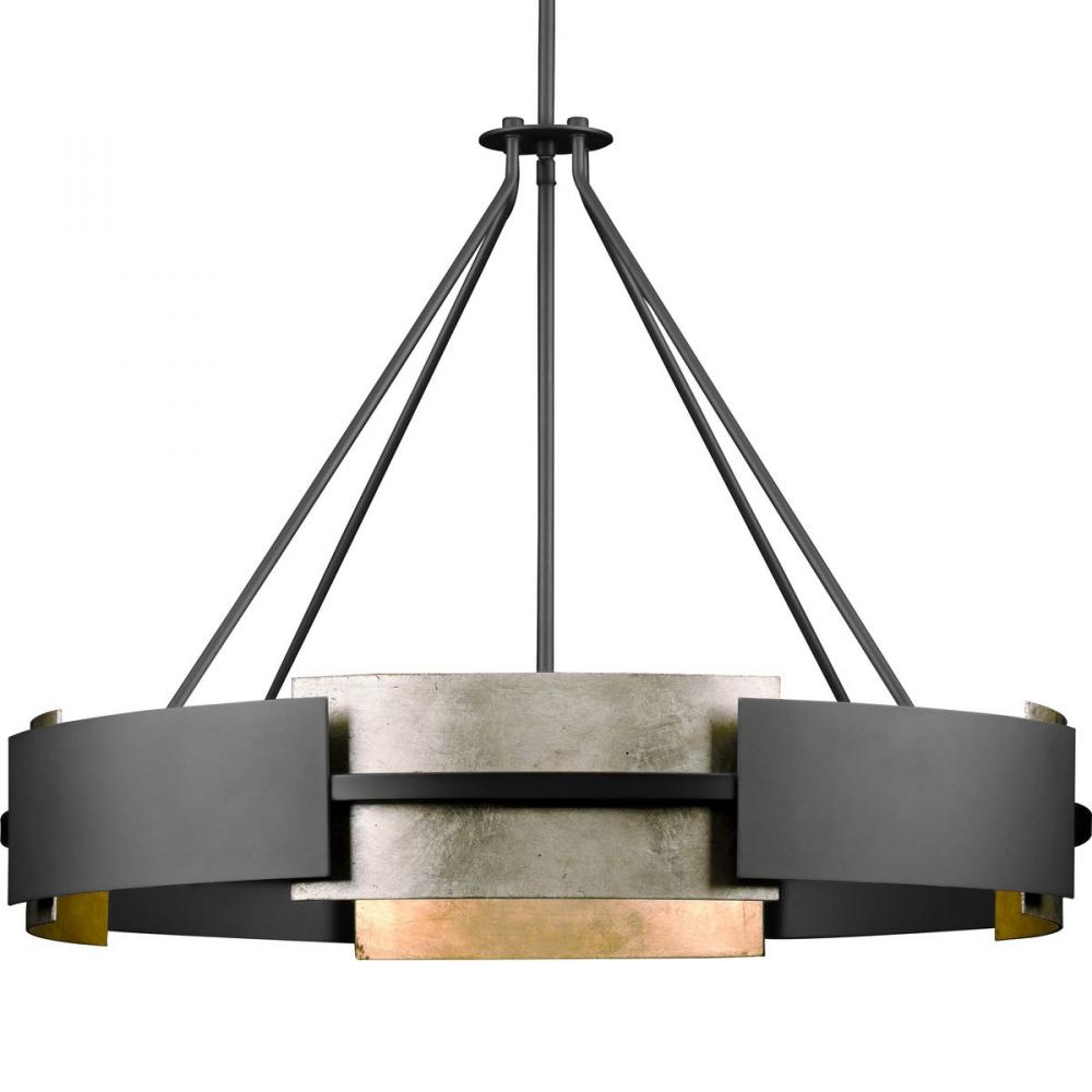 Lowery Collection Six-Light Matte Black Industrial Luxe Hanging Pendant Light with Aged Silver Leaf