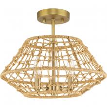 Progress P350246-163 - Laila Collection 16 in. Three-Light Vintage Brass Coastal Semi-Flush Convertible with Woven Jute Acc