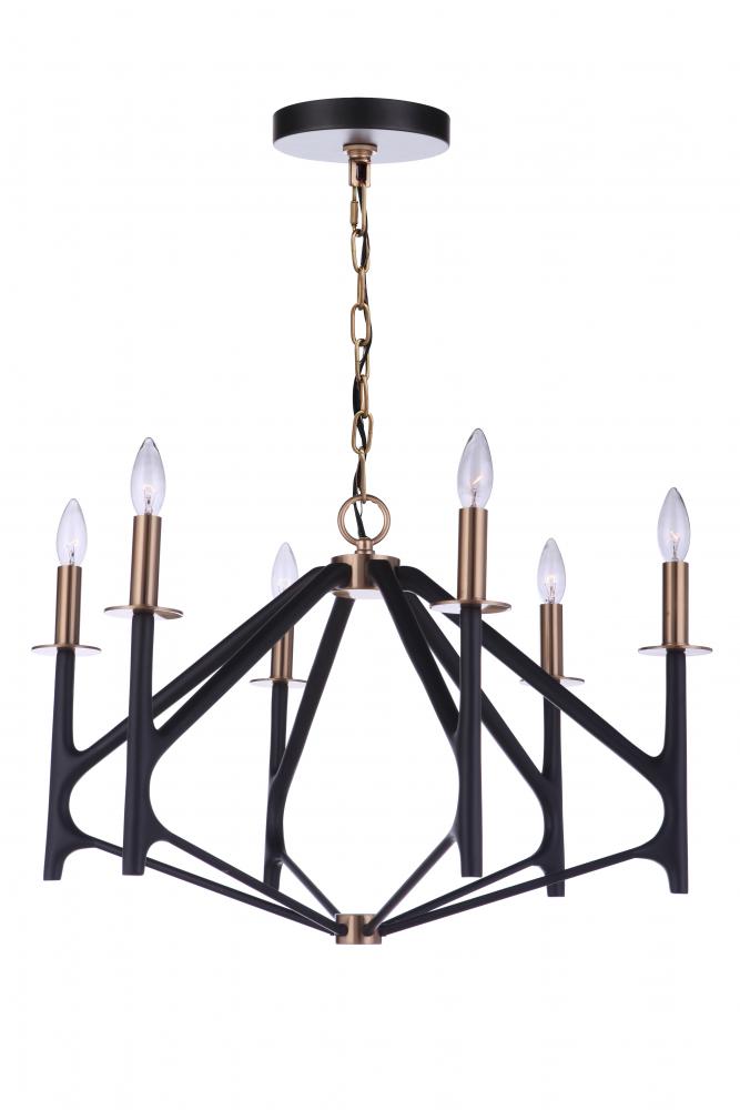 The Reserve 6 Light Chandelier in Flat Black/Satin Brass