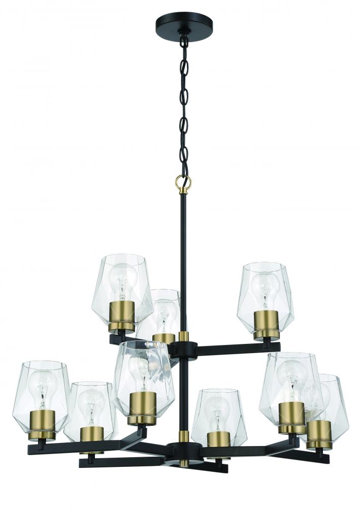 Avante Grand 9 Light Two-Tier Chandelier in Flat Black/Satin Brass