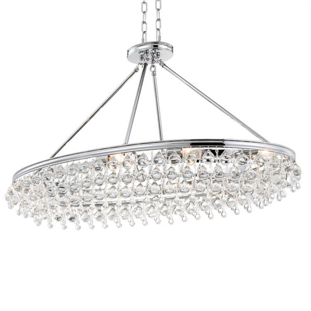 Calypso 8 Light Crystal Teardrop Chrome Oval Chandelier