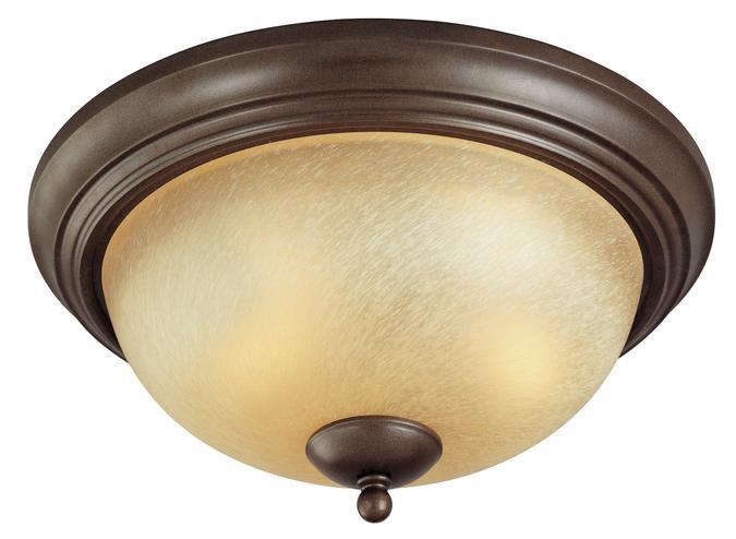 13 in. 2 Light Flush Saddle Bronze Finish Antique Amber Scavo Glass