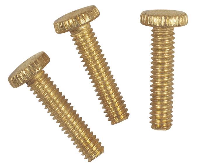 3 Knurled Head Steel Screws Brass-Plated 1/2" Long