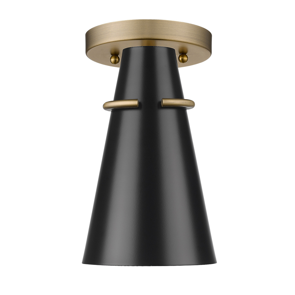 Reeva Semi-Flush in Modern Brass with Matte Black Shade