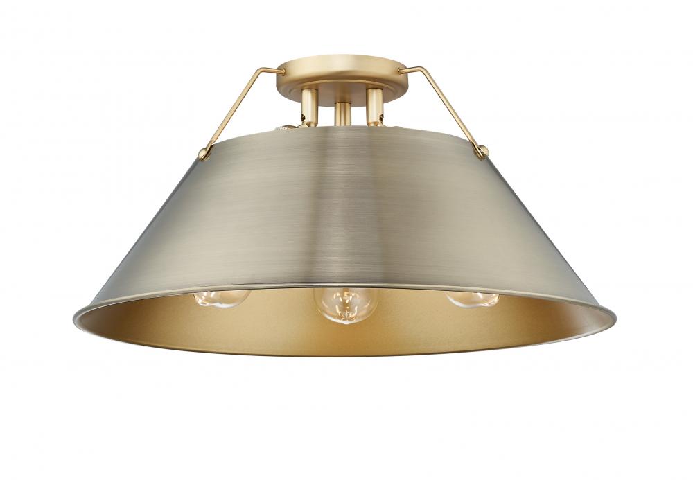 Orwell BCB 3 Light Flush Mount in Brushed Champagne Bronze with Aged Brass shade