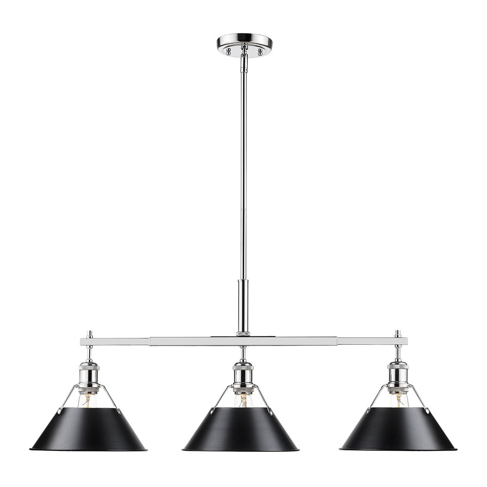 Orwell CH 3 Light Linear Pendant in Chrome with Matte Black shades