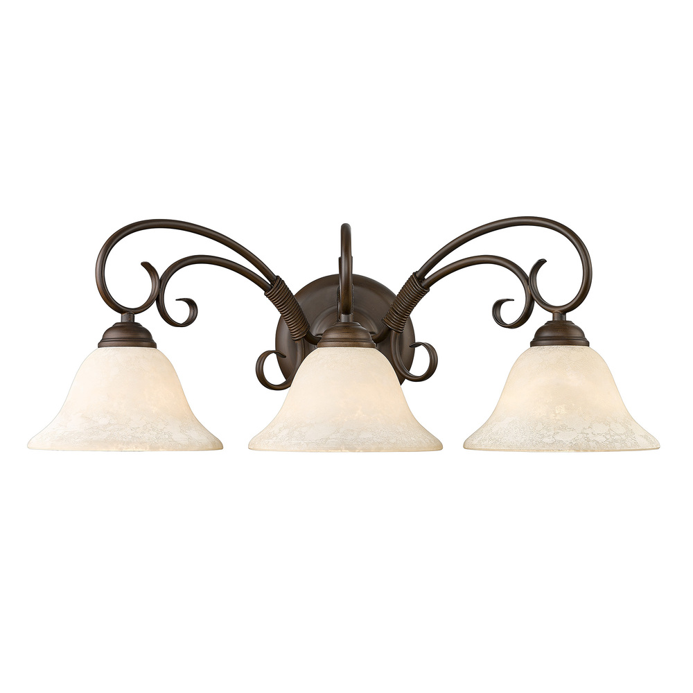 Homestead 3 Light Bath Vanity in Rubbed Bronze with Tea Stone Glass