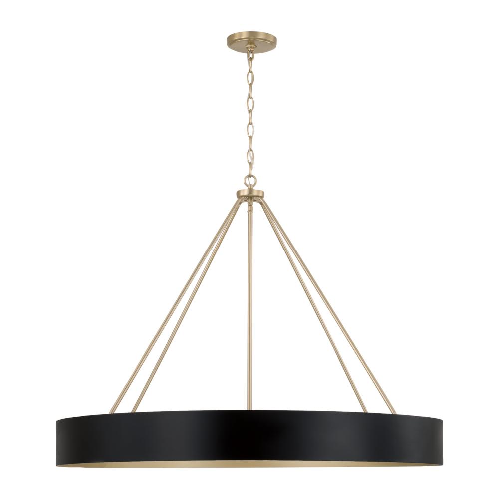 6-Light Modern Circular Metal Chandelier in Matte Black with Painted Matte Brass Interior