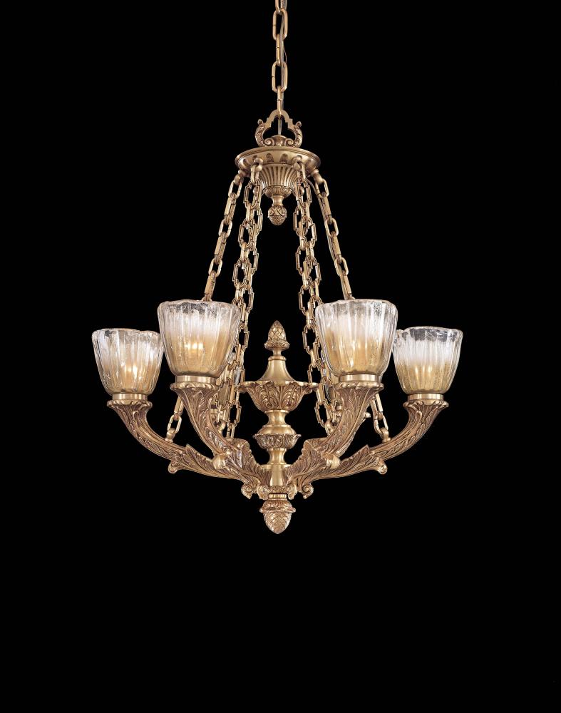 Six Light Gold Clear/gold Murano Glass Up Chandelier