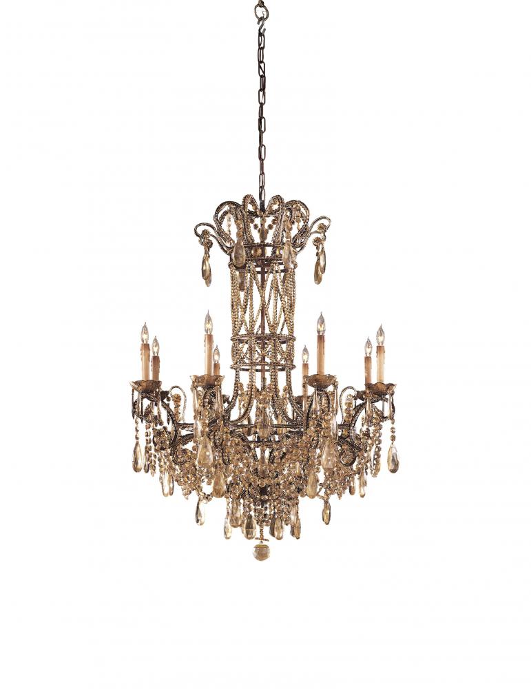 Antiqued Bohemian Crystals Glass Up Chandelier