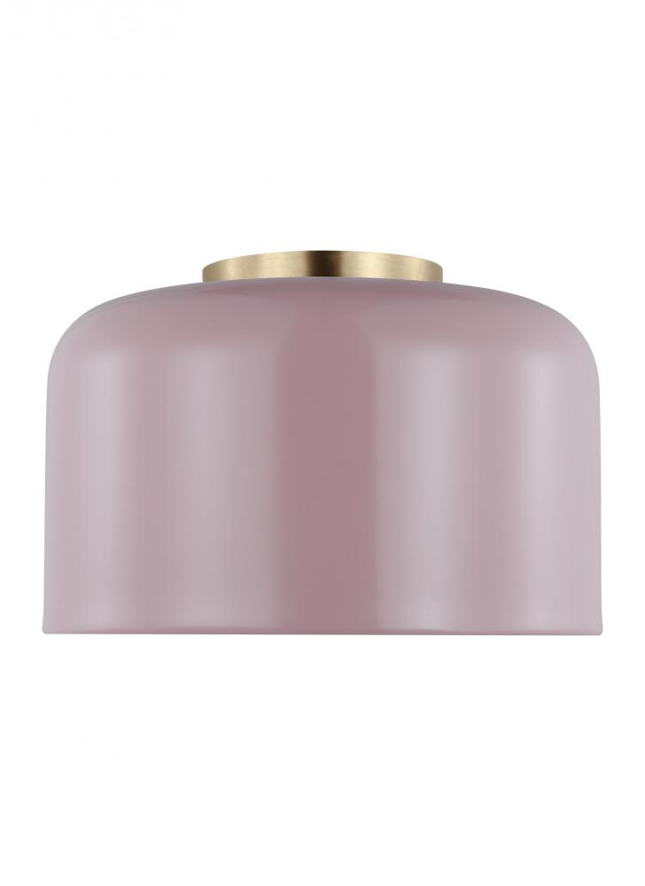 Malone transitional 1-light indoor dimmable small ceiling flush mount in rose finish with rose steel