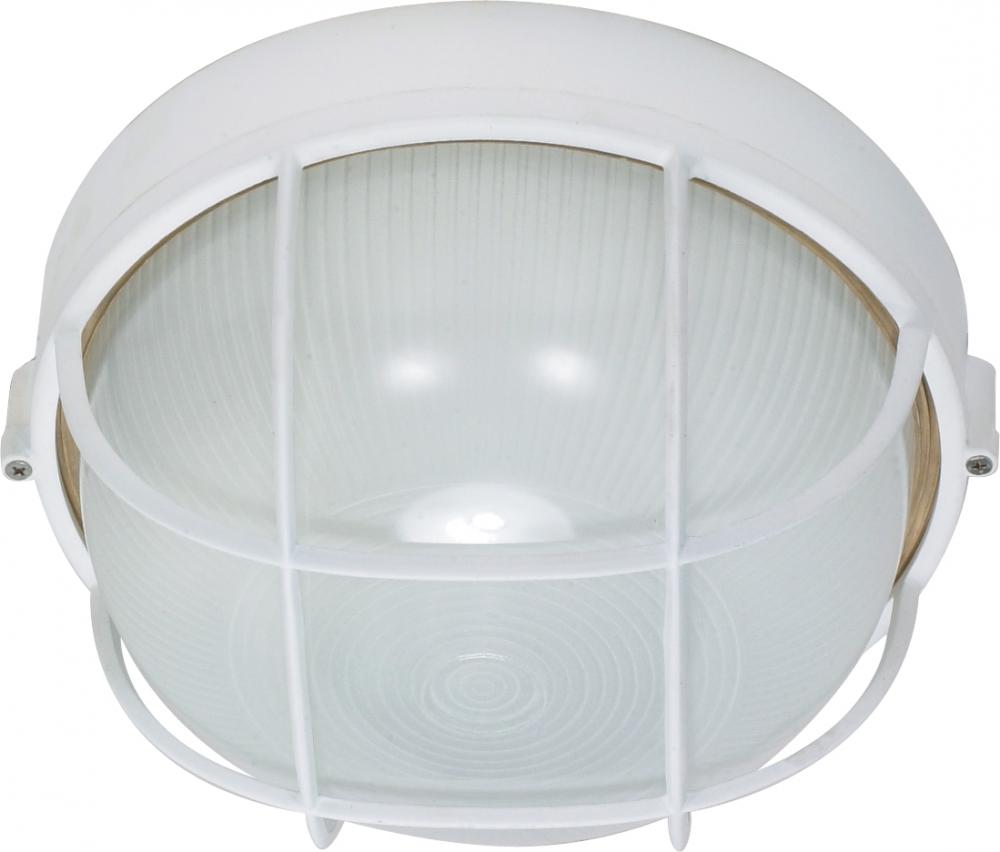 1 Light - 10" Round Cage Bulkhead - Semi Gloss White Finish