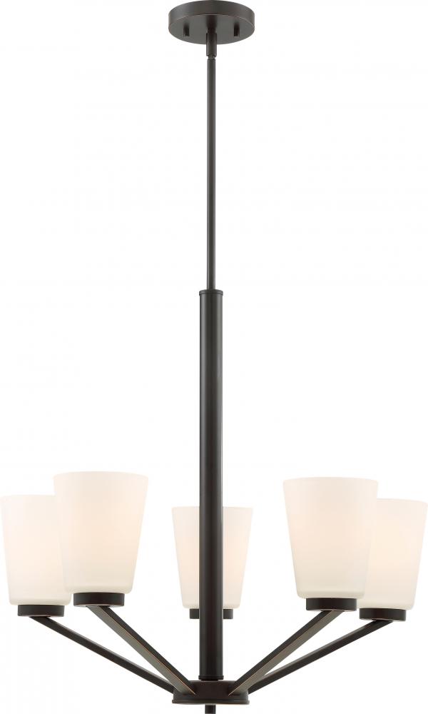 Nome - 5 Light Chandelier with Satin White Glass - Mahogany Bronze Finish