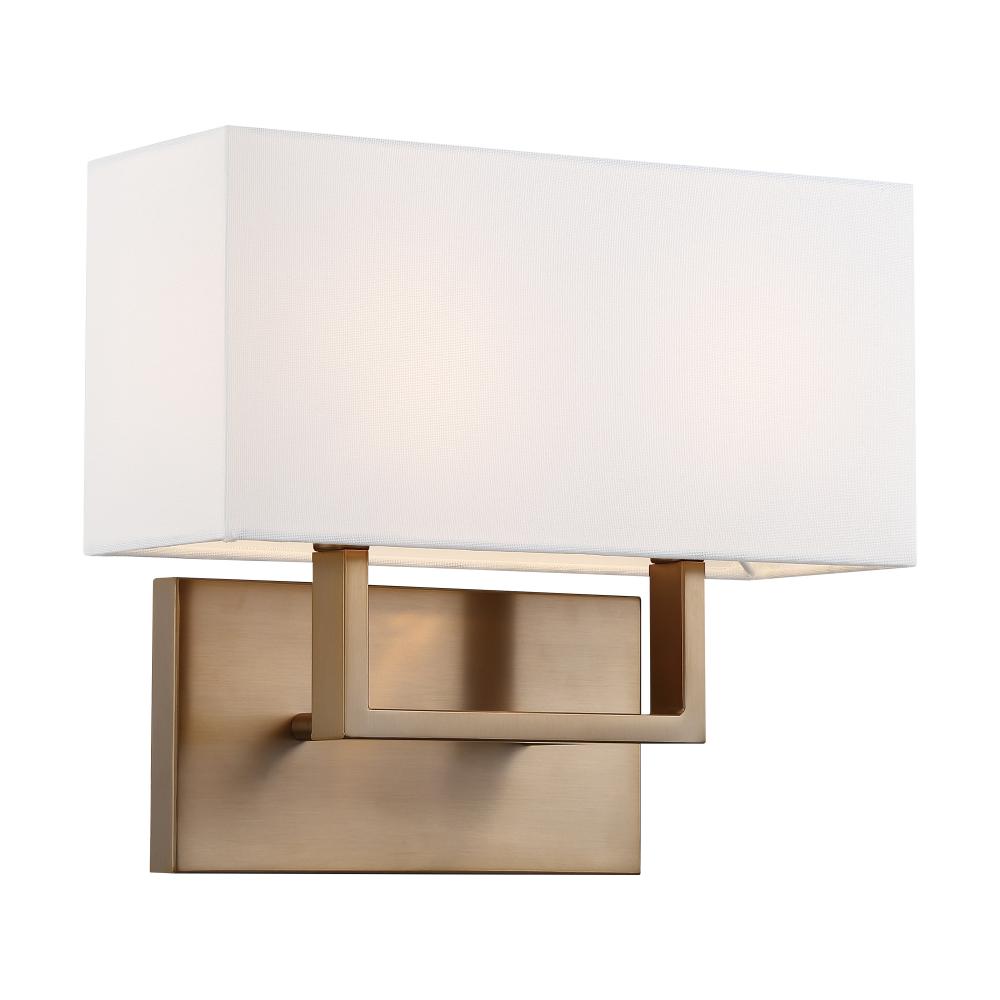 Tribeca - 2 Light Vanity - with White Linen Shade - Burnished Brass Finish