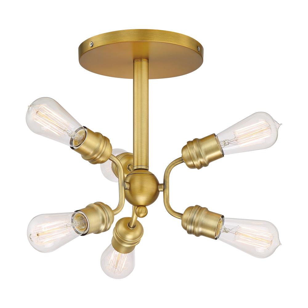 Faraday - 6 Light Semi Flush - Brushed Brass Finish