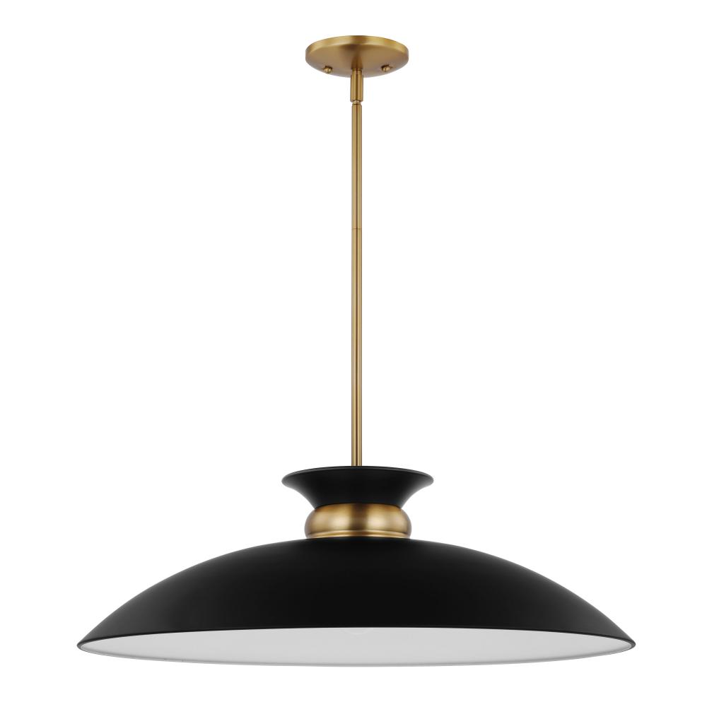 Perkins; 1 Light; Large Pendant; Matte Black with Burnished Brass