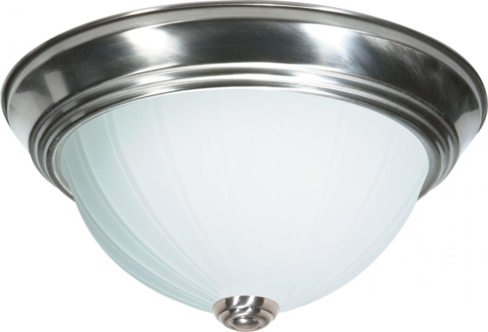 2 Light - 13" Flush with Frosted Melon Glass - Brushed Nickel Finish