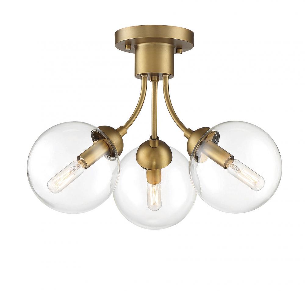 3-Light Ceiling Light in Natural Brass